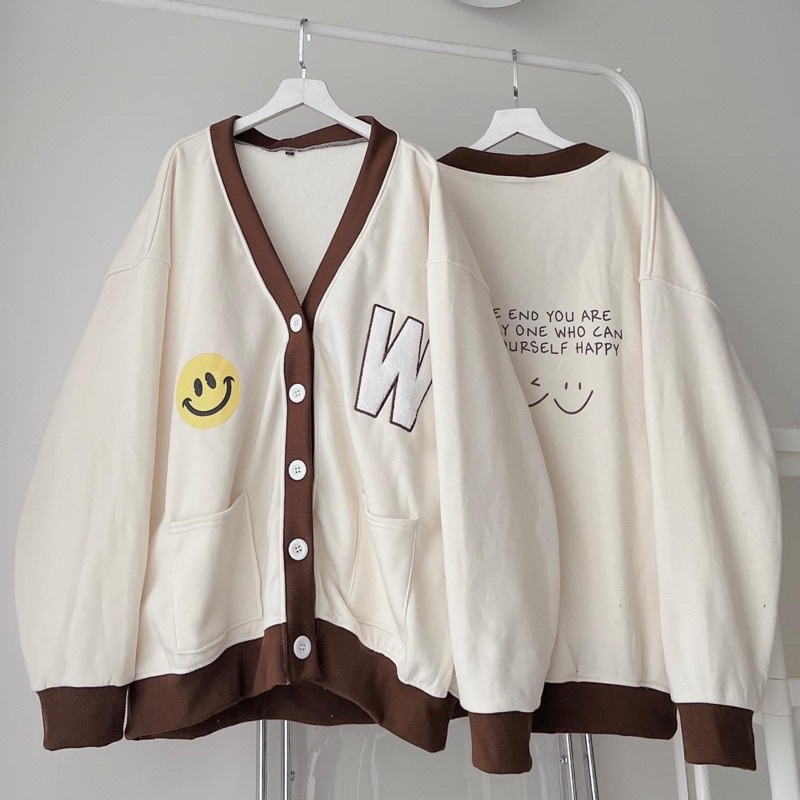 Áo Khoác Cardigan Unisex Form Rộng Xanh Két HAPPY SMILE - pqk boutique