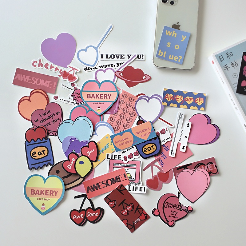 Bộ 44 Miếng Dán Chống Thấm Nước Họa Tiết Hoạt Hình Dễ Thương Dùng Trang Trí Sổ Tay / Nhật Ký DIY
