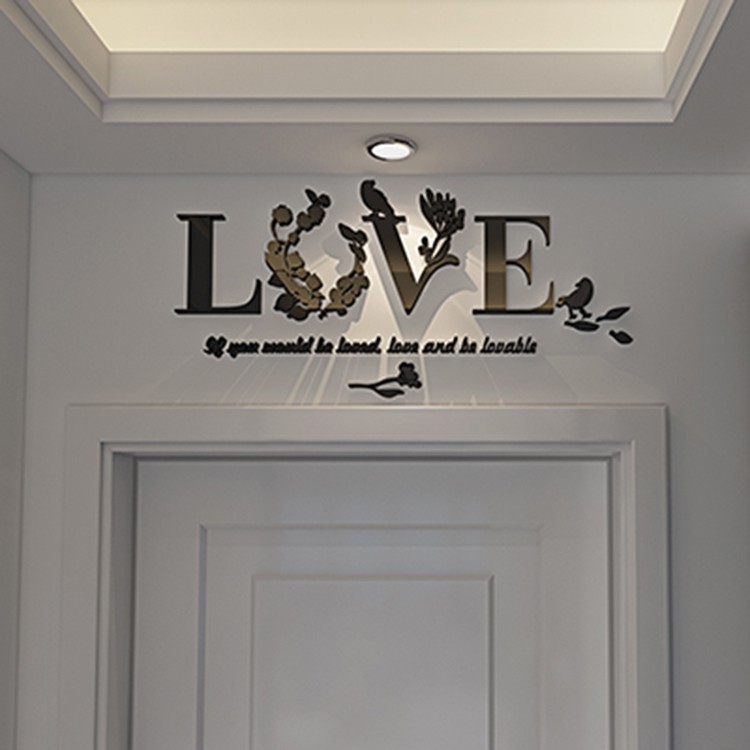 Decal dán tường hình hoa và chữ LOVE 3D