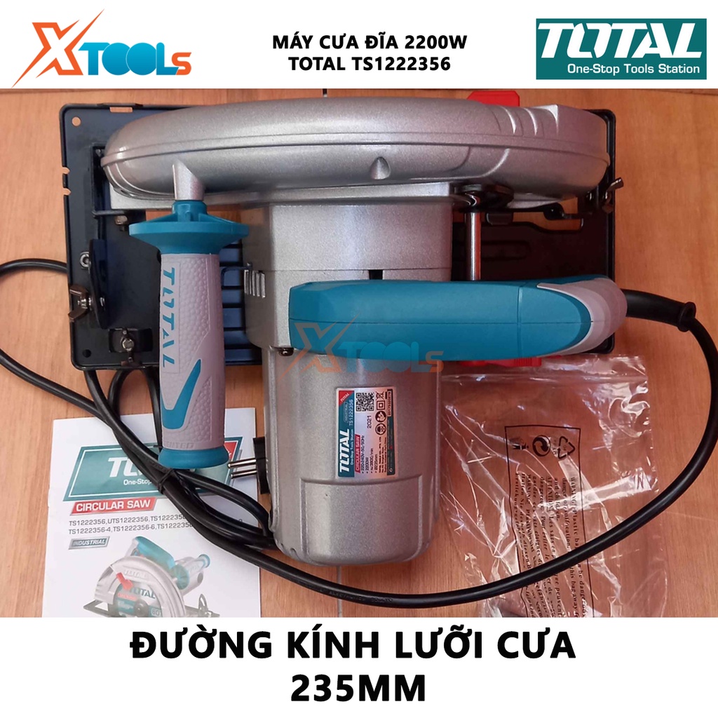 Máy cưa gỗ đĩa tròn TOTAL TS1222356 | máy cưa đĩa công suất 2200W tốc độ không tải 3.800 vòng/phút đường kính lưỡi cưa 2
