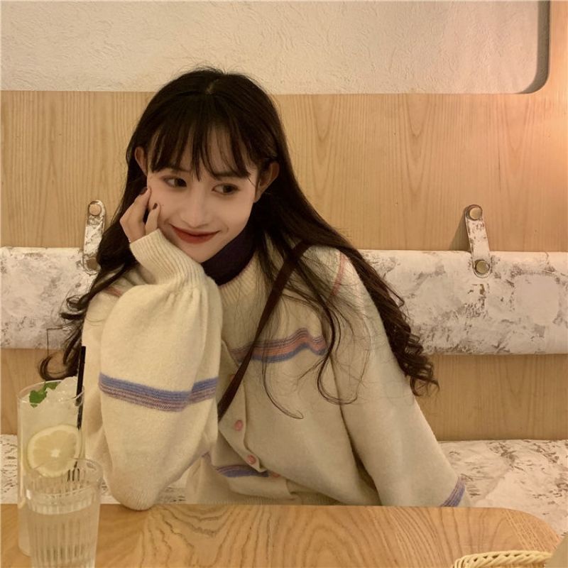 Áo khoác Cardigan len sọc ngang có nút oder taobao