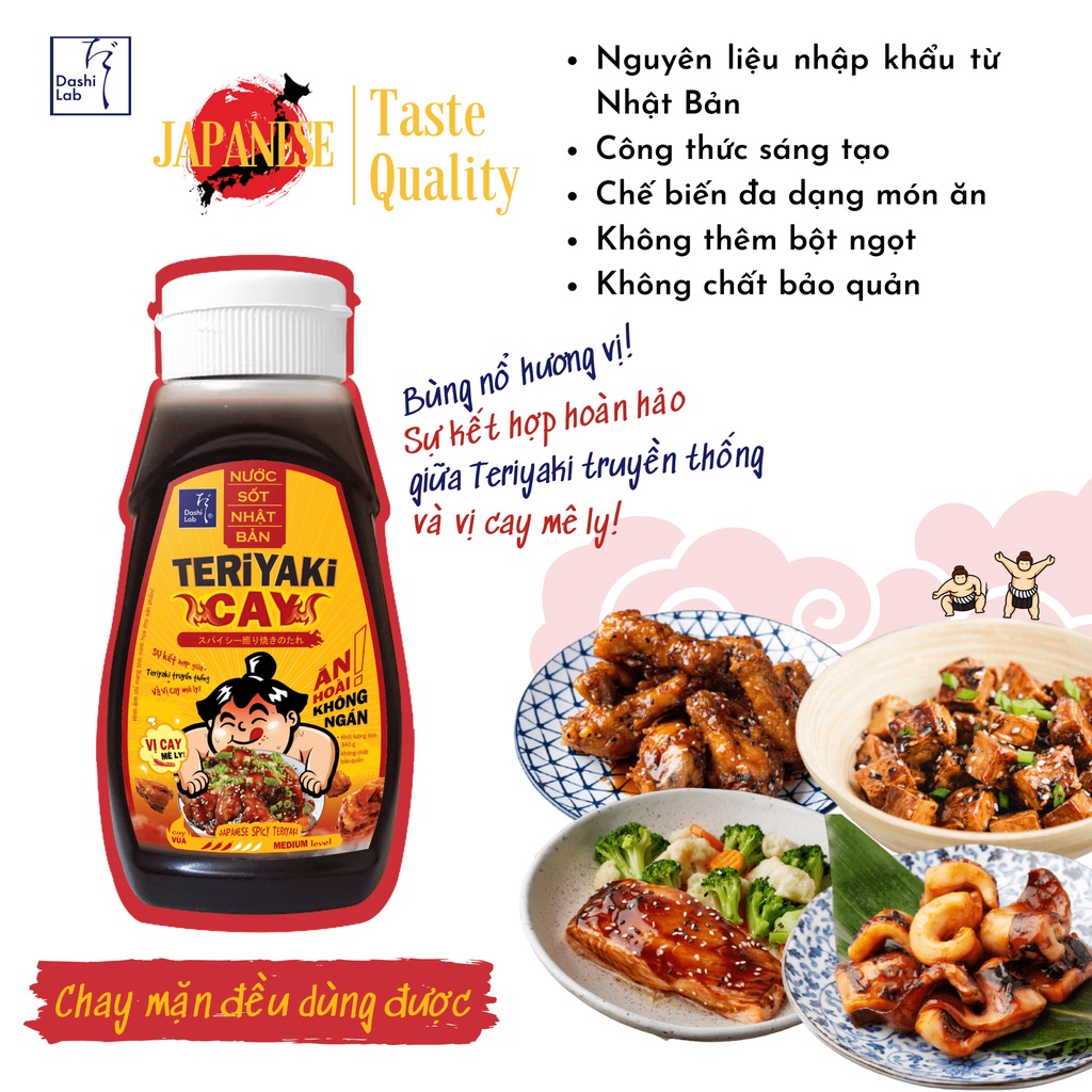 [MỚI] Nước sốt Nhật Bản Teriyaki Cay - Dashi Lab - 340g/chai - chay mặn đều dùng được