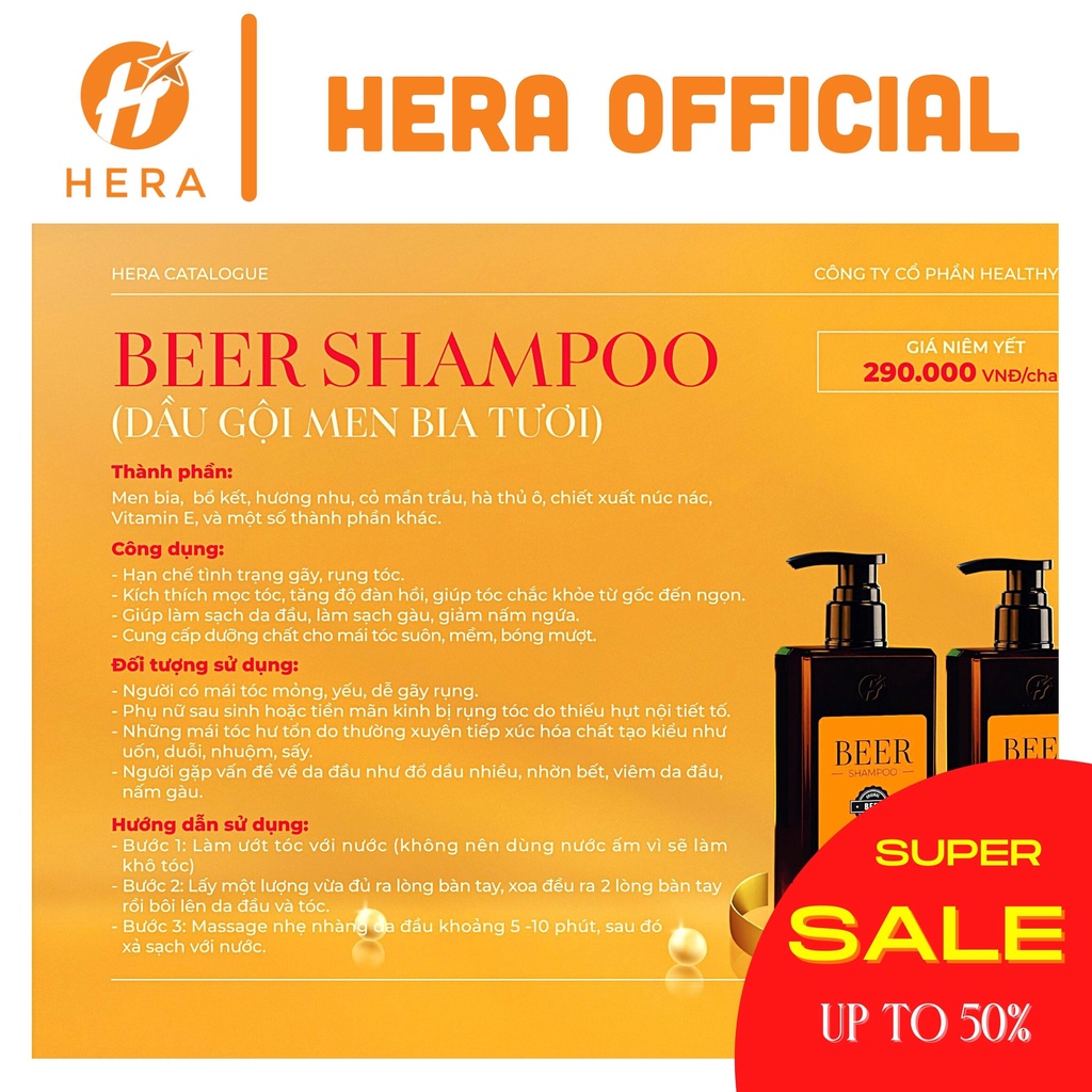 Dầu gội HERA Beer Shampoo – Dầu gội thiên nhiên, tinh chất thảo dược, sạch gàu, ngăn rụng tóc