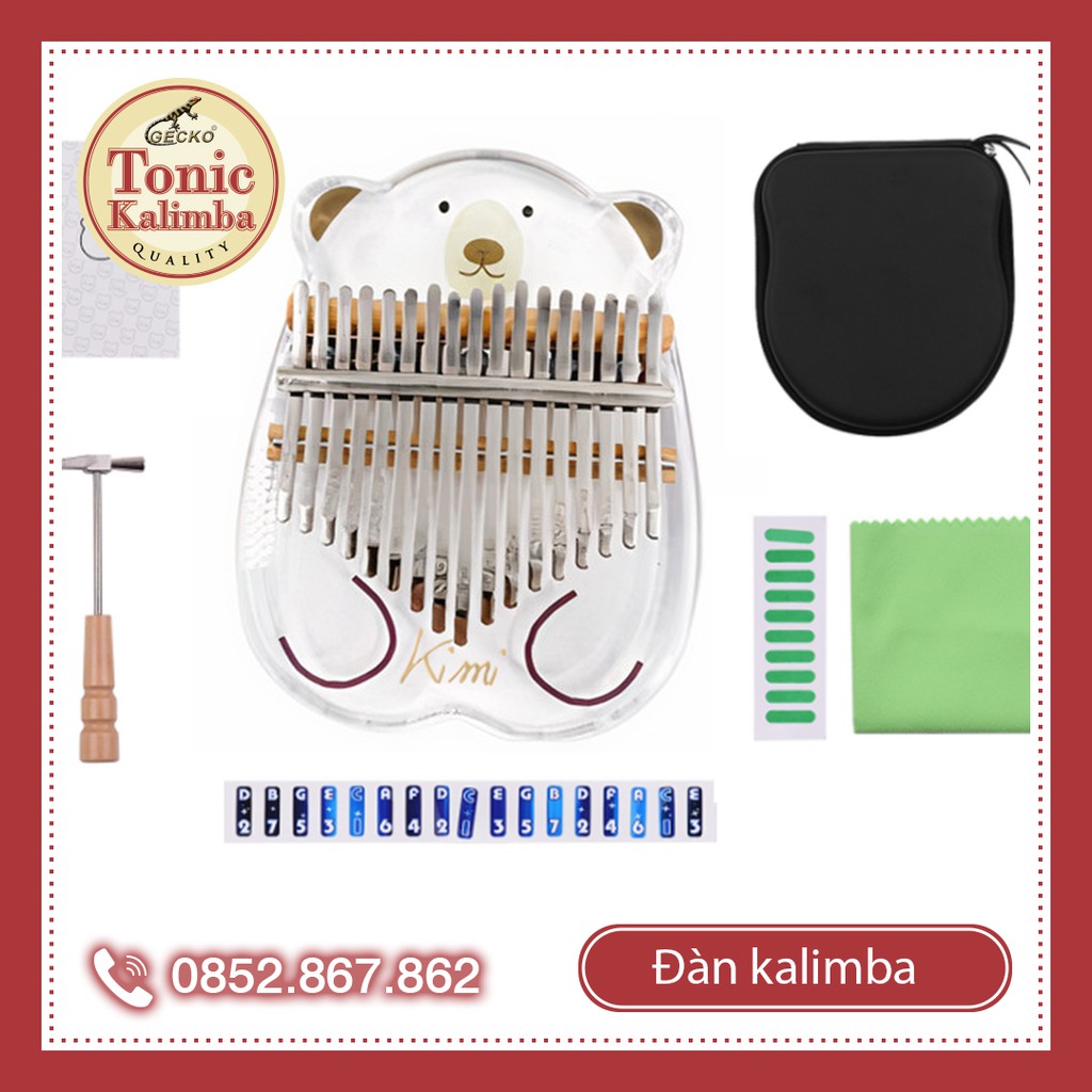 [ Tặng quà] Đàn kalimba Kimi trong suốt chú Gấu Bắc Cực tặng dây đeo trang trí kalimba