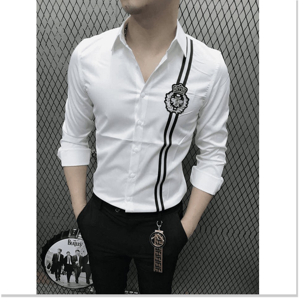 Áo sơ mi nam trắng cổ họa tiết thời trang hot nhất &lt;3, HP