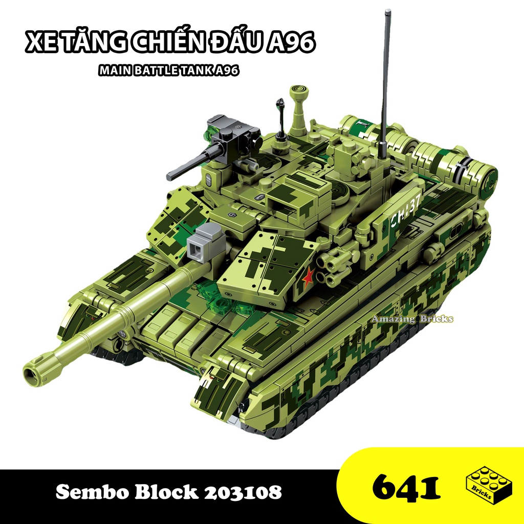 Đồ chơi Lắp ráp Xe Tăng chiến đấu A96, Sembo Block 203108 Xếp hình thông minh, Mô hình quân sự [641 Mảnh ghép]