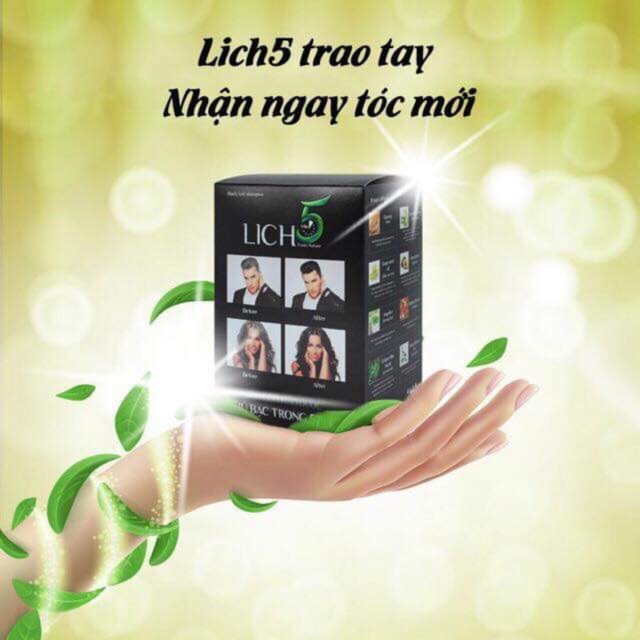 (Sale 25%) Dầu gội phủ bạc tóc thảo dược Lich5 (hộp 10 gói+10 găng tay)