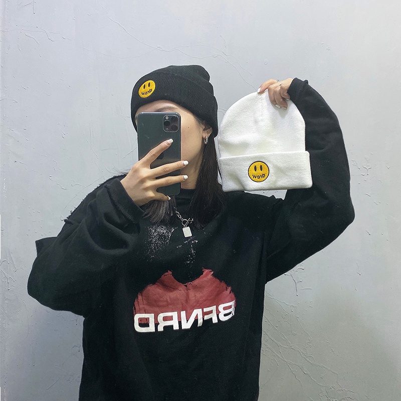 Mũ Len Thêu Hình Mặt Cười Phong Cách Hip Hop Đường Phố