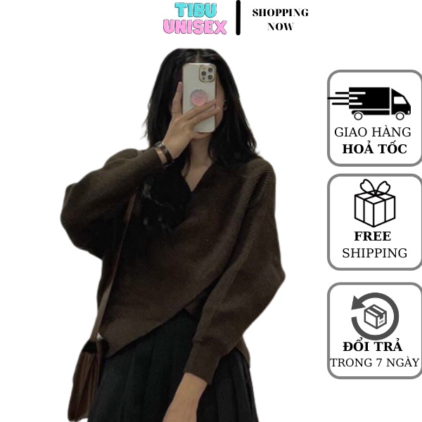 Áo Croptop Nữ Dài Tay TiBU cổ chữ V phong cách ulzzang hiện đại siêu xinh