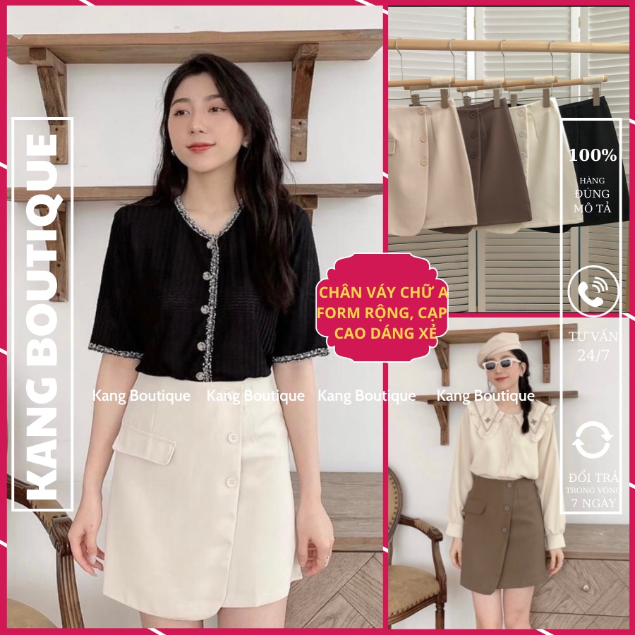 Chân váy chữ A xẻ ngắn kèm quần lót trong LOẠI 1 Chân váy công sở lưng cao xẻ tà màu trơn Kang Boutique Mã CV003
