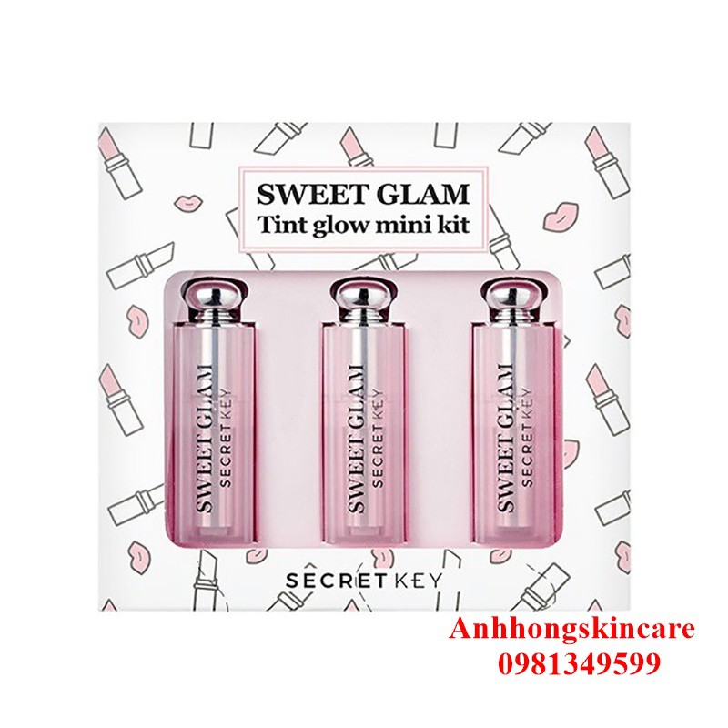 Set Son dưỡng 3 cây MINI Secret Key Sweet Glam Tint Glow 1.6g