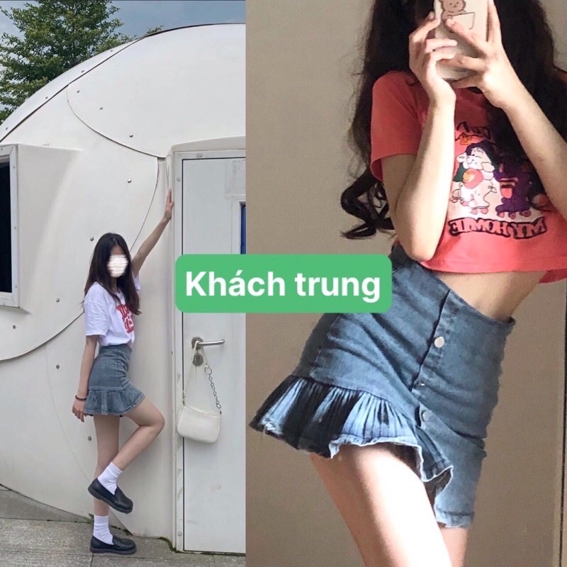 Chân Váy Bò Cạp Cao Phối Đuôi Cá Bèo Nhún Phong Cách Cá Tính (Có ảnh thật) | BigBuy360 - bigbuy360.vn