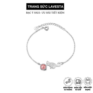 Vòng tay bạc nữ 925 charm hồ ly kết hợp đá đào hoa thu hút tình duyên, đem lại may mắn, bình an Lavesta SUN81 bạch kim