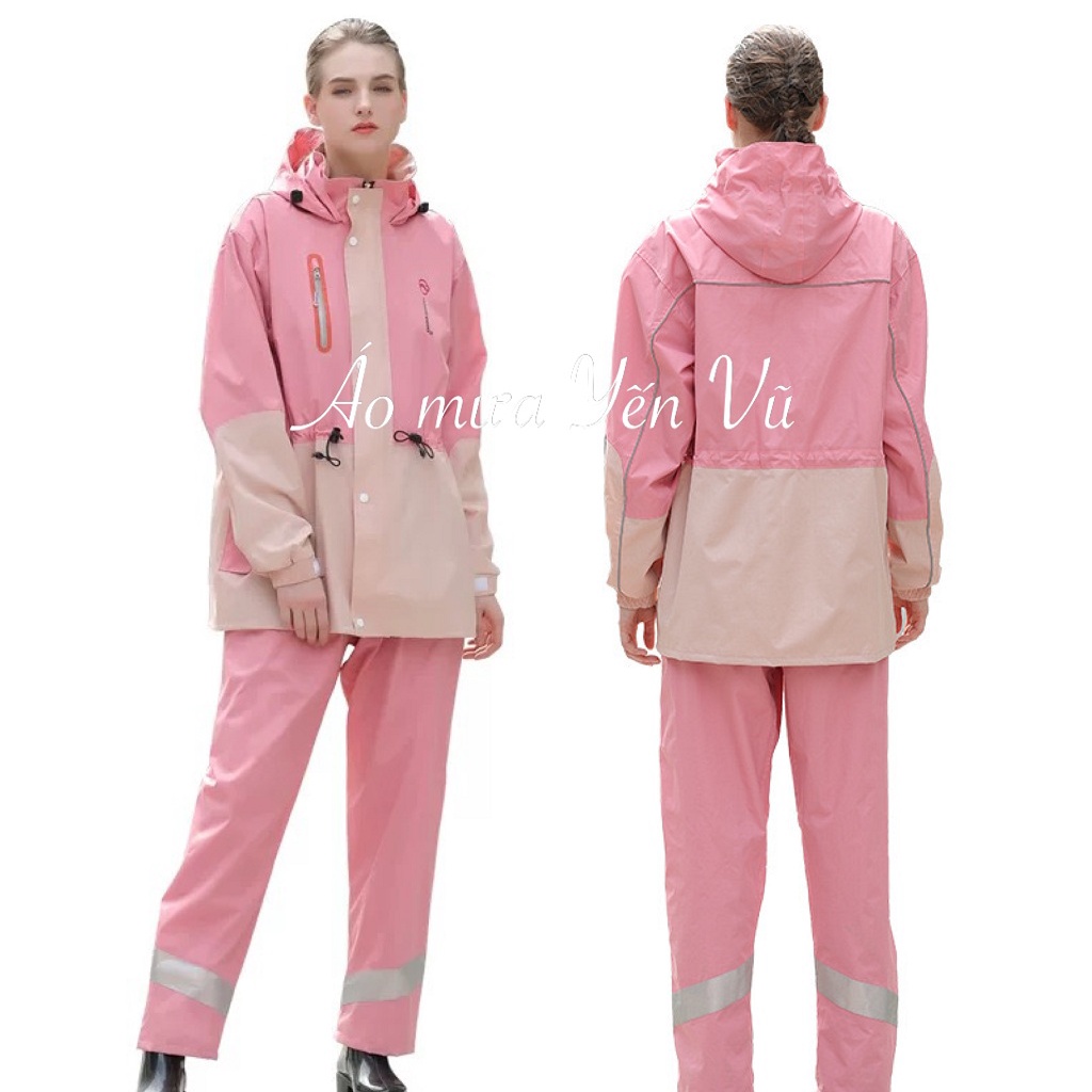 Áo mưa bộ người lớn Rainfreem chống thấm 98% có phản quang bộ áo mưa nam nữ vải dù cao cấp mũ liền đi tour phượt 38-95kg
