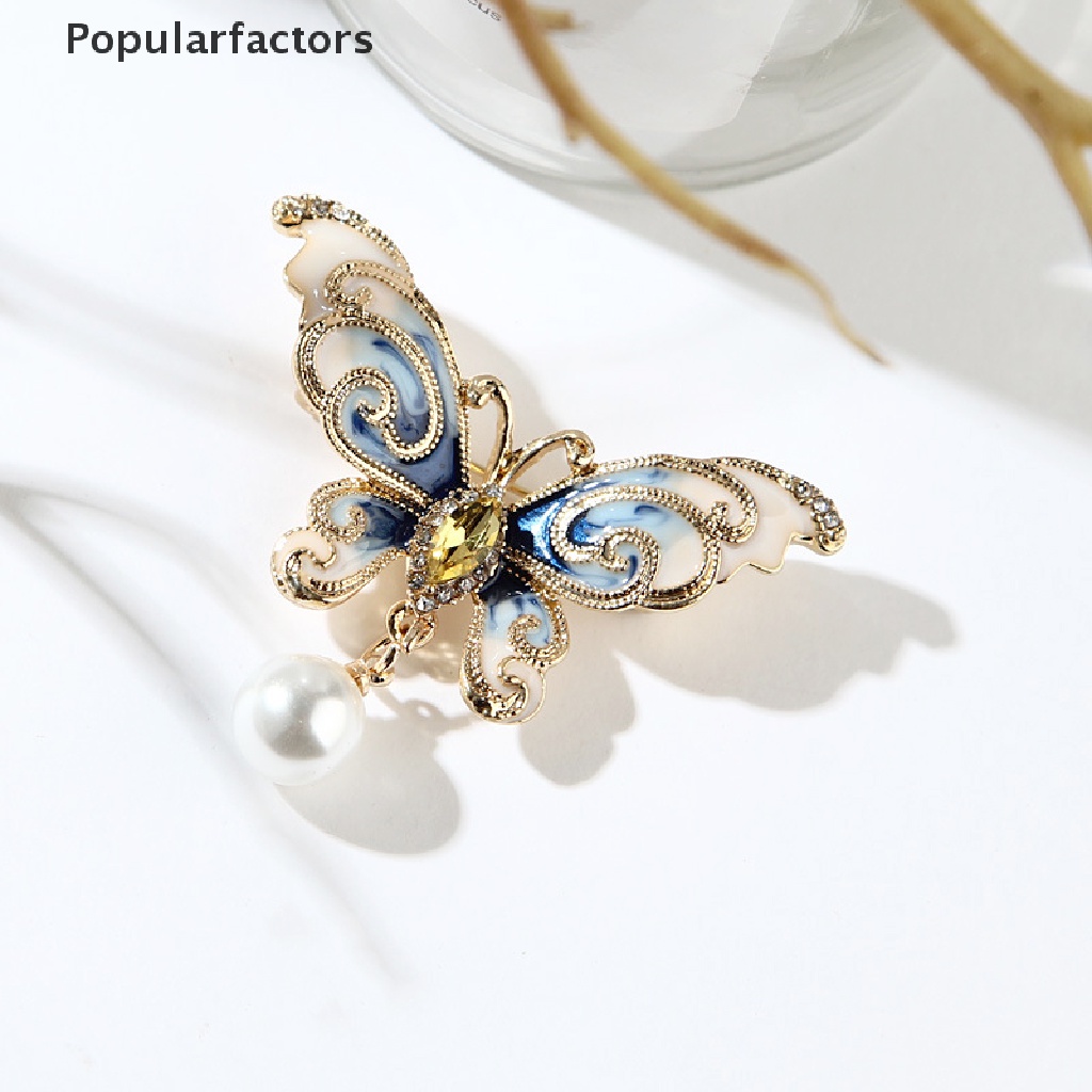 Ghim cài áo hình bướm đính đá và ngọc trai nhân tạo thời trang
