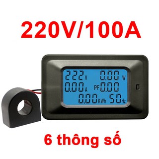Công tơ điện tử,Thiết bị đo công suất 100A, đồng hồ điện tử hiển thị 6 thông số