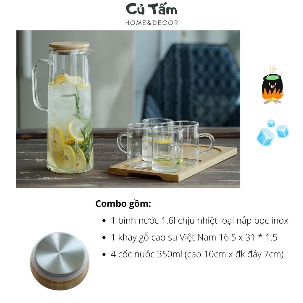 Bộ Bình nước thủy tinh nắp gỗ chịu nhiệt cao cấp - cutam.homedecor | BigBuy360 - bigbuy360.vn