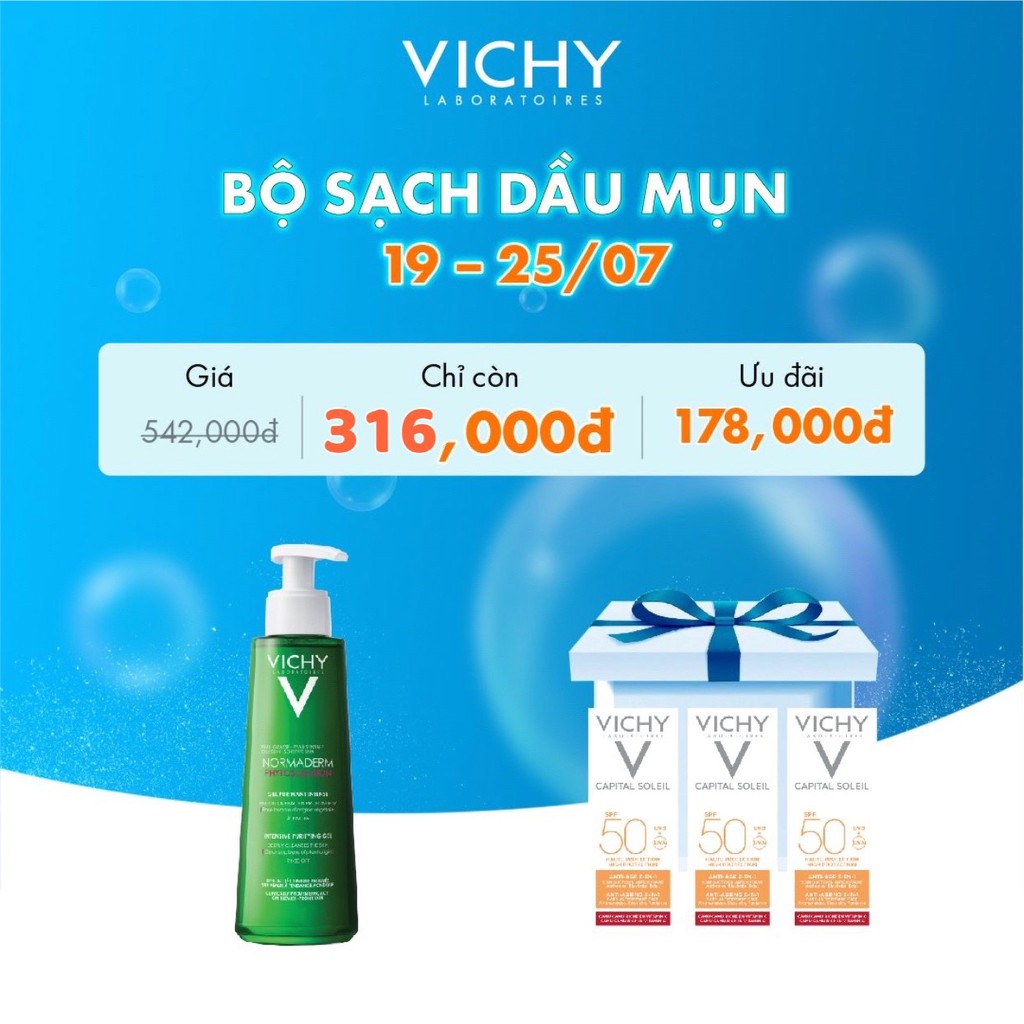 Gel Rữa Mặt Cho Da Dầu Mụn Làm Sạch Sâu, Giảm Bã Nhờn, Se Khít Lỗ Chân Lông VICHY NORMADERM