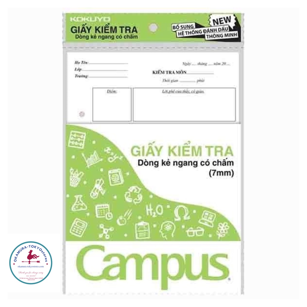 Giấy kiểm tra 4 ô ly, Campus, giấy thi dành cho học sinh sinh viên, 15 tờ đôi/1 túi khổ a5