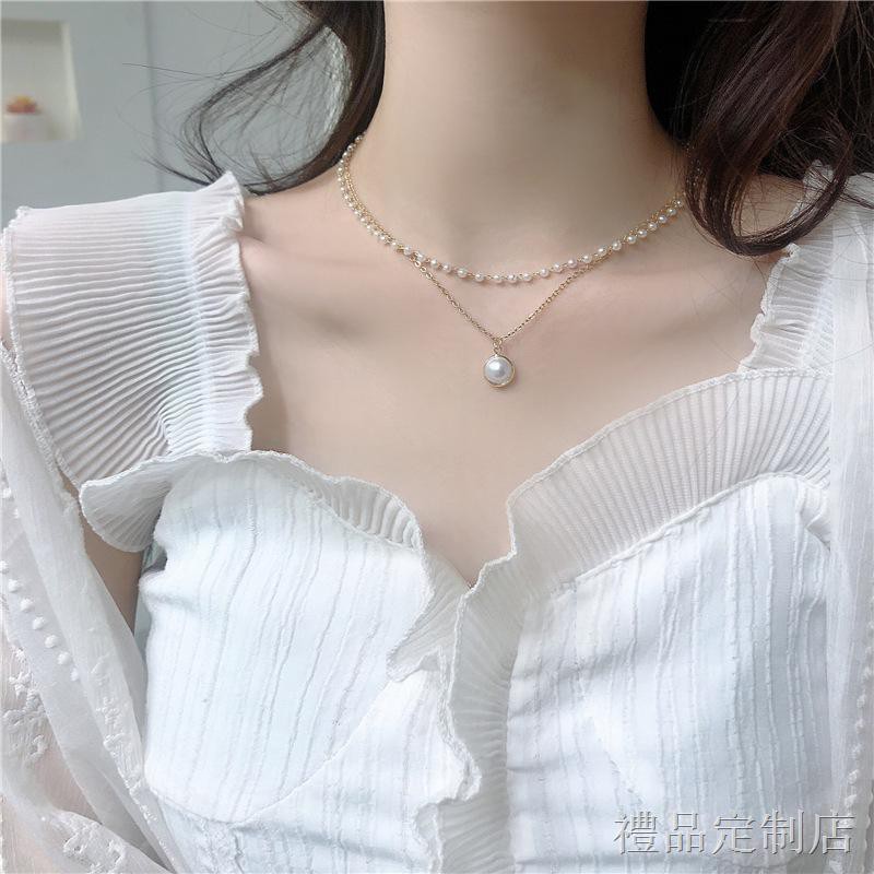 Vòng Cổ Choker Xếp Chồng Đính Hạt Ngọc Trai Phong Cách Retro Hàn Quốc Cho Nữ