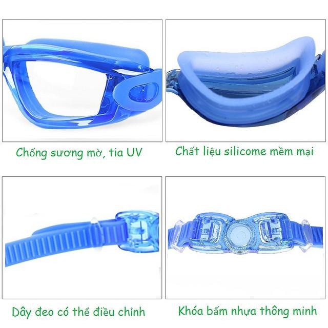 Kính bơi mắt trong, kính bơi người lớn chống hấp hơi, chống tia UV dùng được cho nam nữ, trẻ em, cho bé SPORTY
