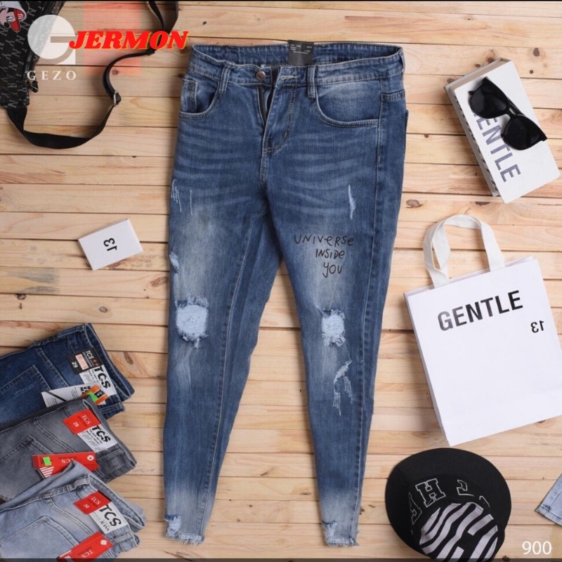 Quần Jean Nam In Chữ Vá Rách Gối Phong Cách Soái Ca Mẫu Mới AD900 | BigBuy360 - bigbuy360.vn