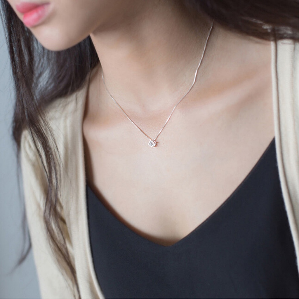 Dây Chuyền Bạc Dreamsilver Khối Vuông Lồng Diamond DC003
