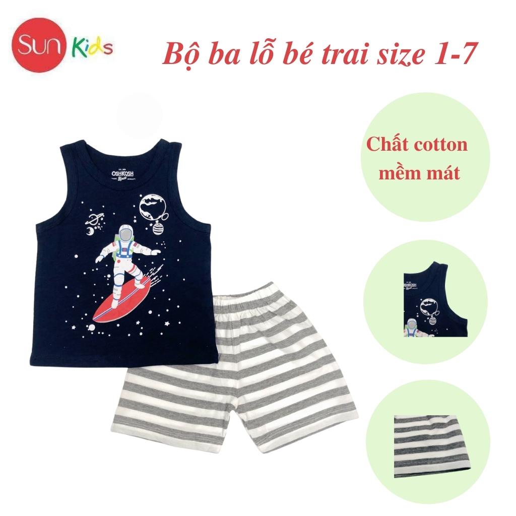 Đồ bộ bé trai, bộ ba lỗ cho bé chất thun cotton, nhiều màu, size 1-7 tuổi - SUNKIDS