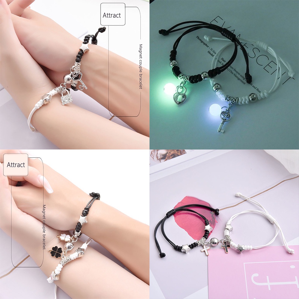 Vòng tay da mặt hình cỏ bốn lá dạ quang xinh xắn thời trang Hàn Quốc cho nữ