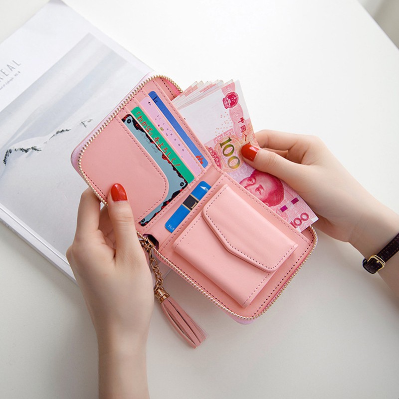 Túi Xách Nữ Ví Da Hình Vuông Cầm Tay Thiết Kế Khóa Kéo Đơn Giản