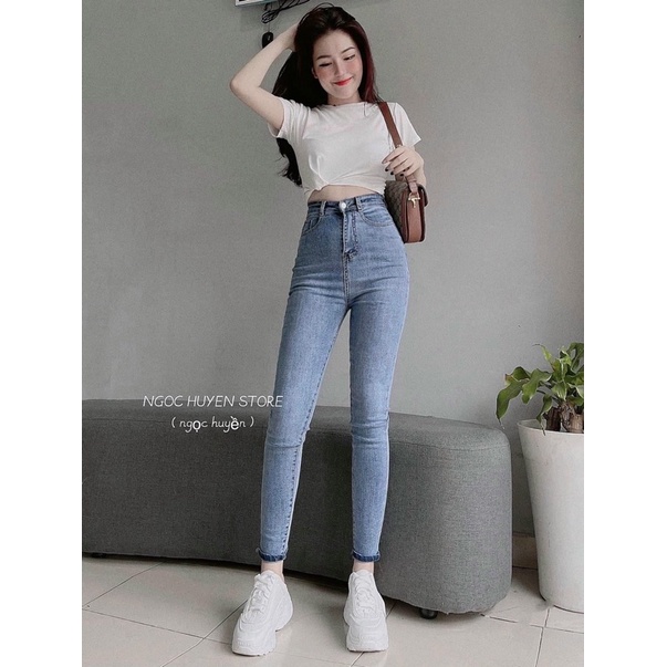 quần skinny jeans lưng, cạp siêu cao, nút bấm loại 1 ( hình thật 100%)