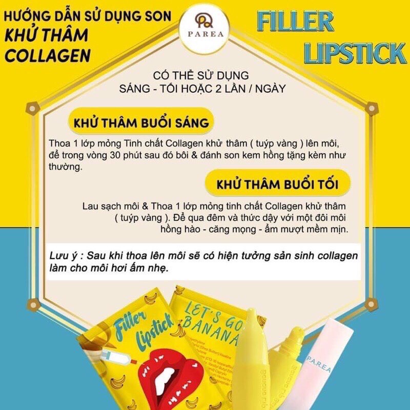 Son filler Khử Thâm Collagen Son Chuối Banana fliller Lipstick Tặng 01 Son Kem Siêu Lì P.A.R.E.A
