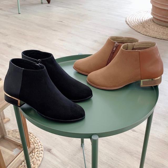 Giày boots nữ cổ ngắn phối da lộn thời trang cao cấp gót cao 3cm ARA