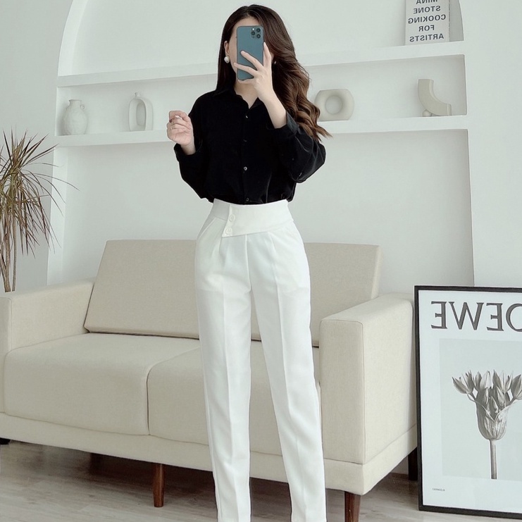 Áo sơ mi nữ, áo dài tay công sở form rộng vải lụa cao cấp, dáng dài phong cách Hàn MISS CLOTHINGS SM-10 | BigBuy360 - bigbuy360.vn