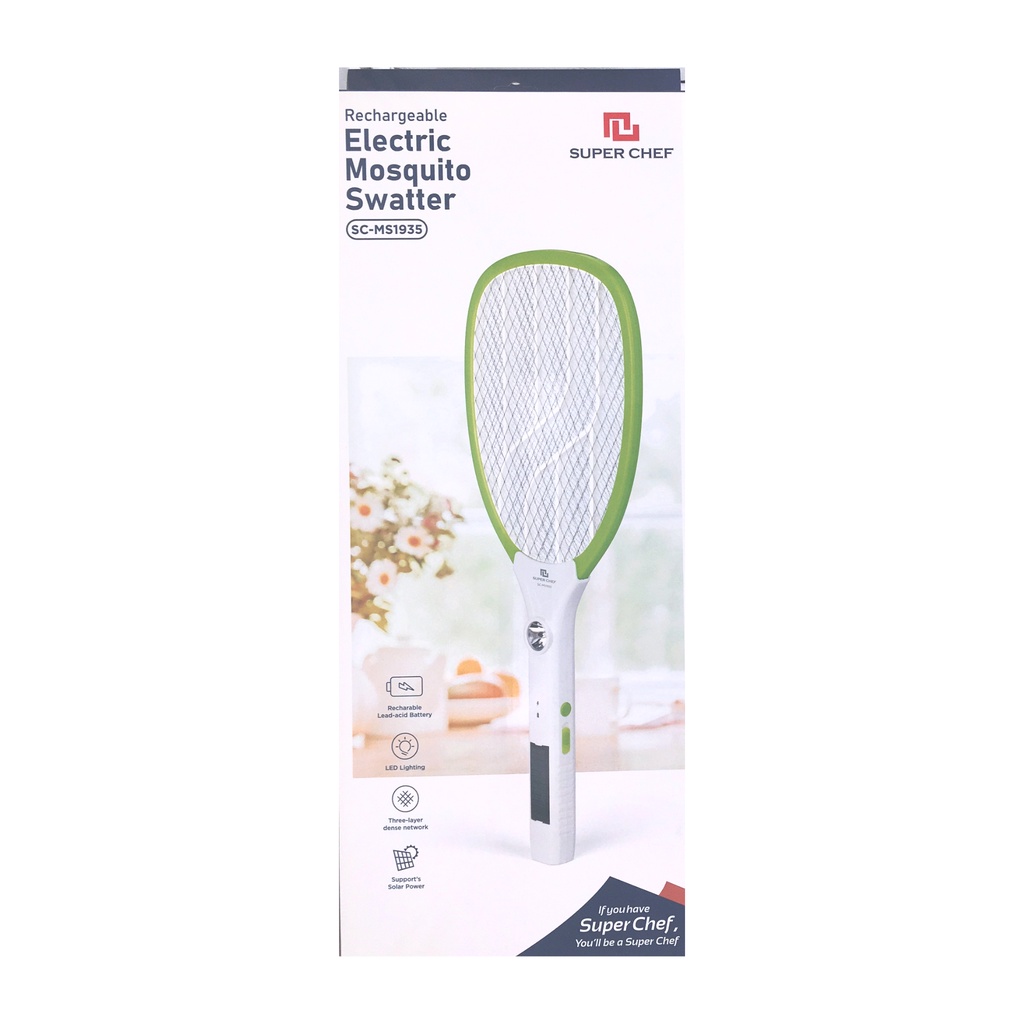 Vợt muỗi sạc điện và sạc năng lượng mặt trời Cao cấp Super Chef SC_MS1935