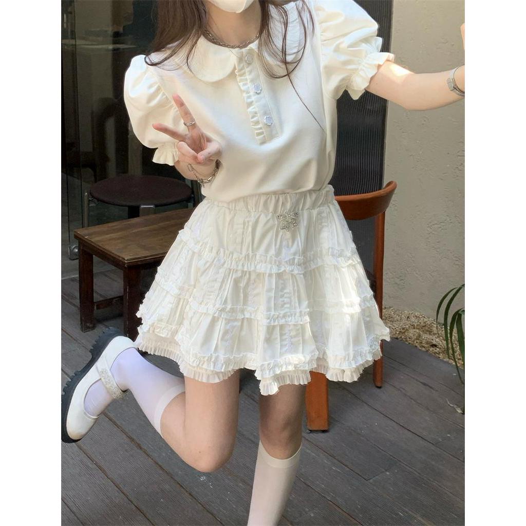 Bộ Áo Sơ Mi Ngắn Tay + Chân Váy Xếp Ly Xinh Xắn Dành Cho Nữ 60984