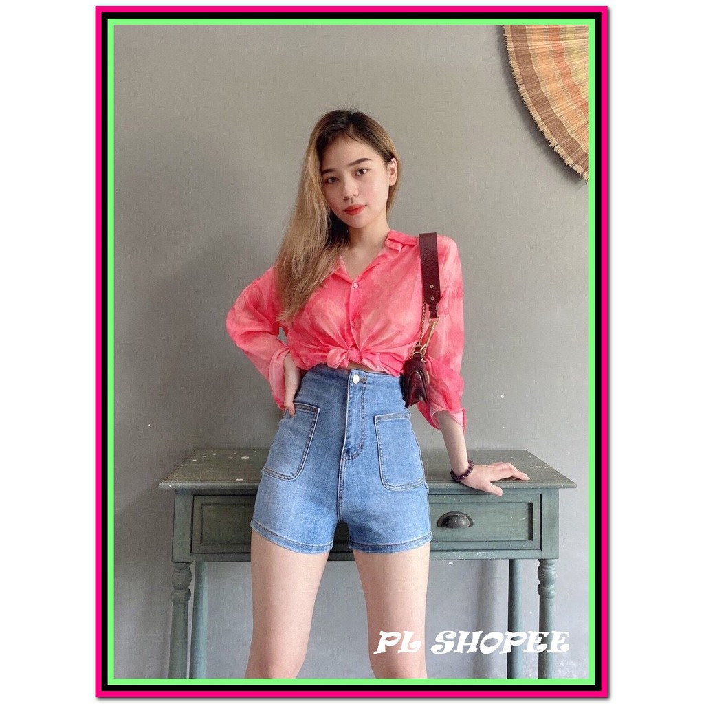 QUẦN short jean nữ PHỐI HAI TÚI BẦU xanh nhạt -1dd25