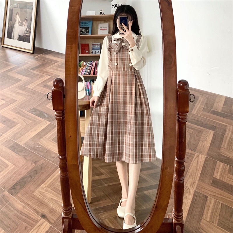 Váy sơ mi kẻ caro nữ dáng dài