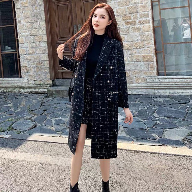 (ORDER- sẵn XL) Set Áo khoác dạ nữ dáng dài Hàn Quốc sang chảnh + Chân váy dáng chữ A | BigBuy360 - bigbuy360.vn