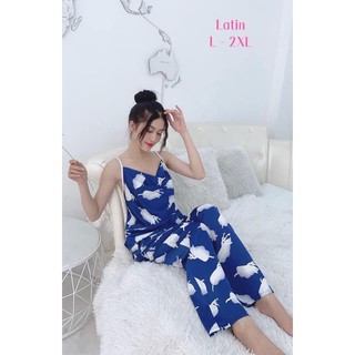 Bộ Ngủ Lụa Satin Áo dây quần dài bigsize