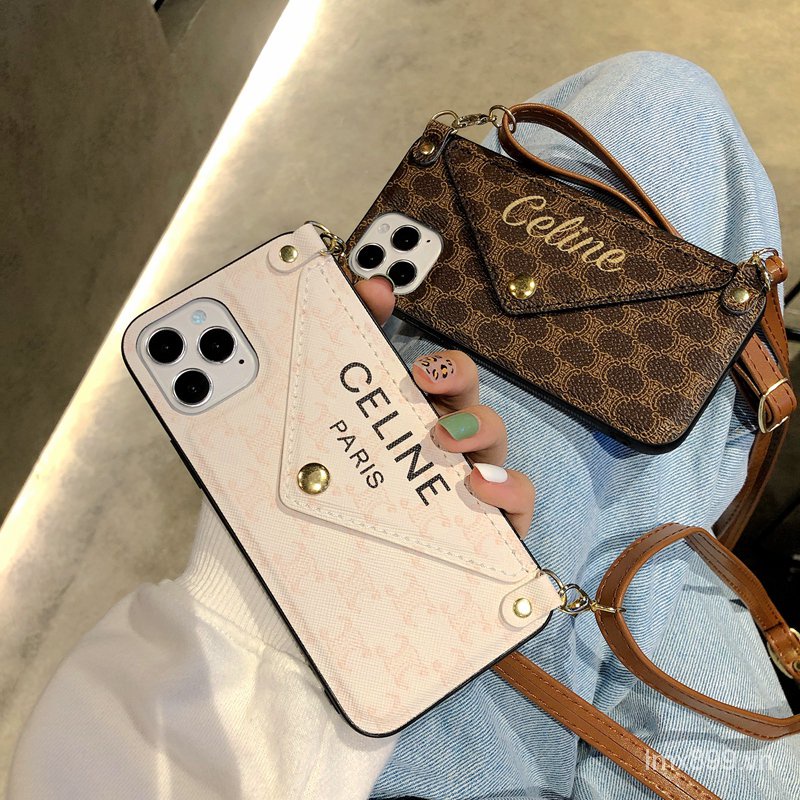 Ốp Điện Thoại Da Kèm Ngăn Đựng Thẻ Và Dây Đeo Cho iphone 14 13 12 11 pro max 15 xs xr xsmax 8 Plus 7