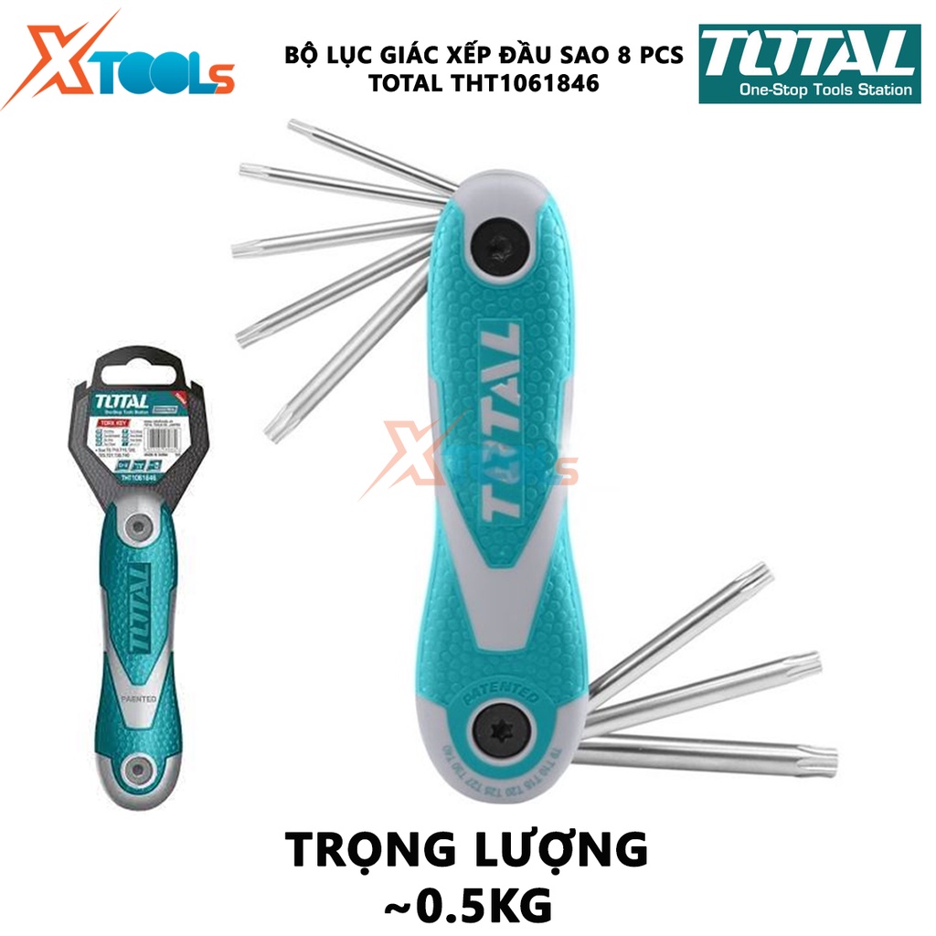 Bộ lục giác xếp đầu sao 8 chi tiết Total THT1061846 | bộ 8 chìa lục giác đầu tròn kích thước 2-8mm hỗ trợ vặn mở được