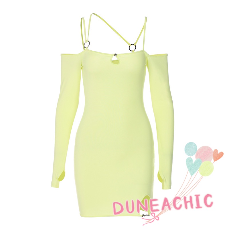 DUNEA Đầm Trễ Vai Tay Lỡ Màu Trơn Thời Trang Cho Nữ