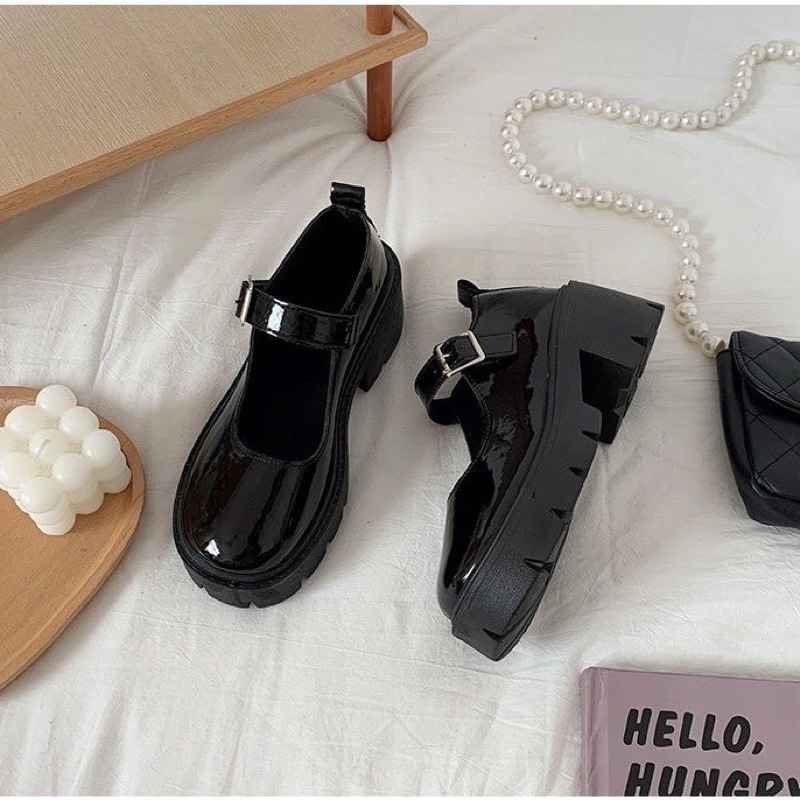 Giày nữ lolita dây cài 6 cm chất da PU mềm mịn không đau chân phong cách Vintage - Youmei Store G03