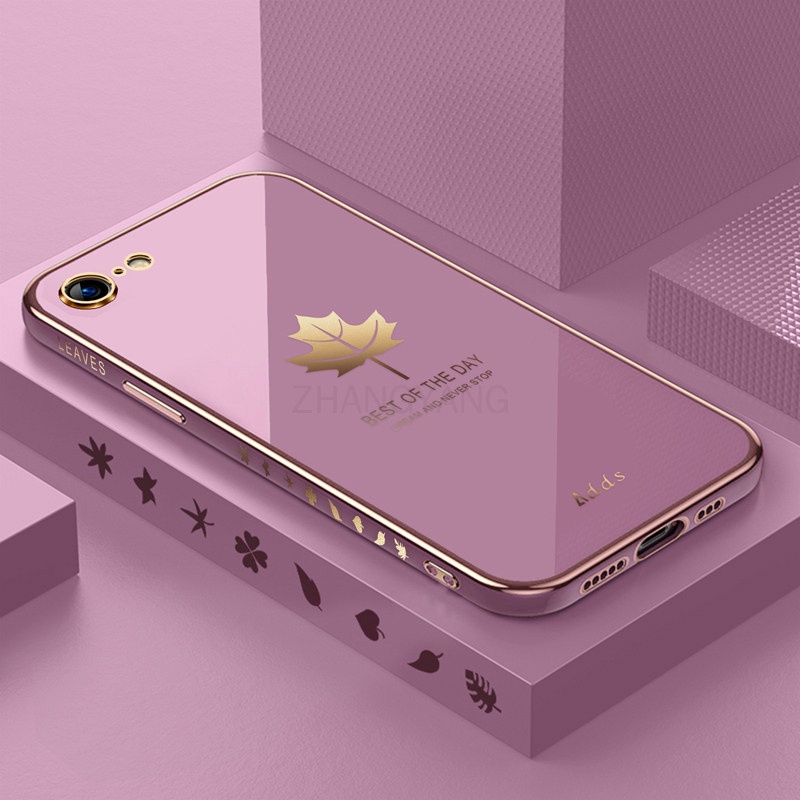 Ốp Điện Thoại Silicon TPU Mạ Điện Họa Tiết Lá Phong Kèm Dây Đeo Cho iPhone 7 8 iPhone 7 plus 8 plus