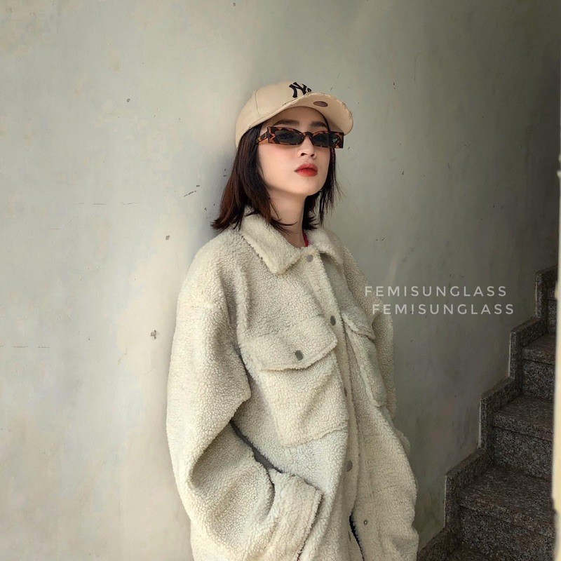 Kính râm kính mát nữ chữ nhật nhỏ ti hin sang chảnh gọng trắng chữ nhật đi biển đi du lịch