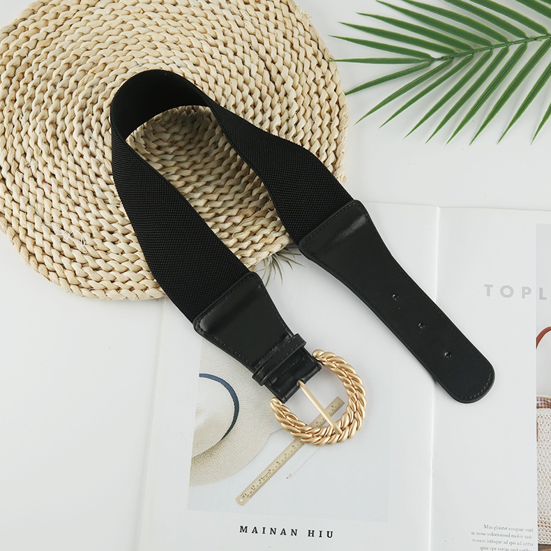 Đai váy bản to 6cm mặt vàng dạng gài lỗ phối blazer, đầm phong cách cổ điển retro DV101 - Thắt Lưng Giá Tốt