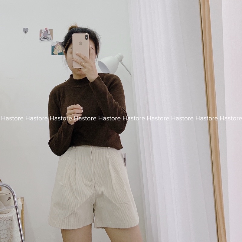 Áo len croptop tay dài cổ 3 phân