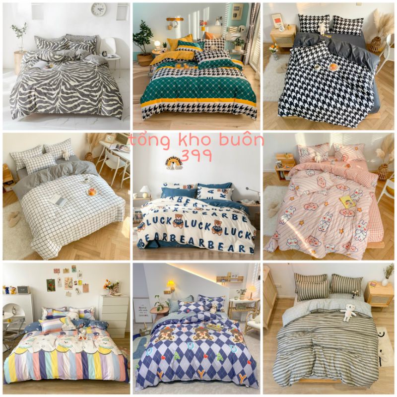 [RẺ VÔ ĐỊCH] bộ chăn ga gối 4 món cotton poly phong cách Hàn Quốc đẹp, chăn ga gối nệm, chăn, mền