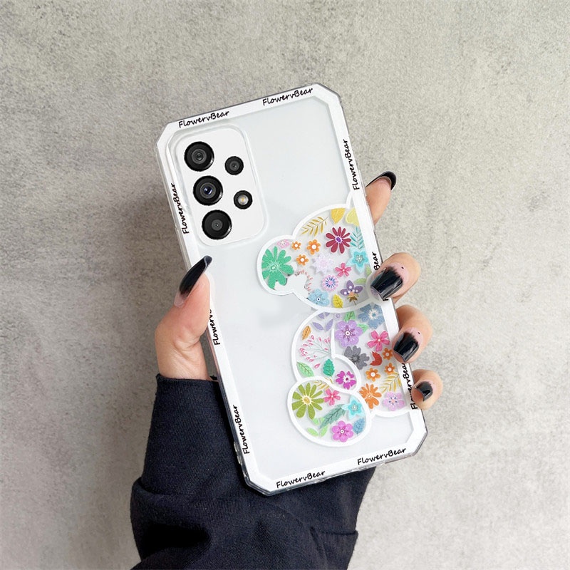 Ốp Điện Thoại Trong Suốt Họa Tiết Gấu Và Hoa Dễ Thương Cho Samsung S10 S20 S21 S22 Note 10 Plus 20 Ultra S21 FE S21+ S22+